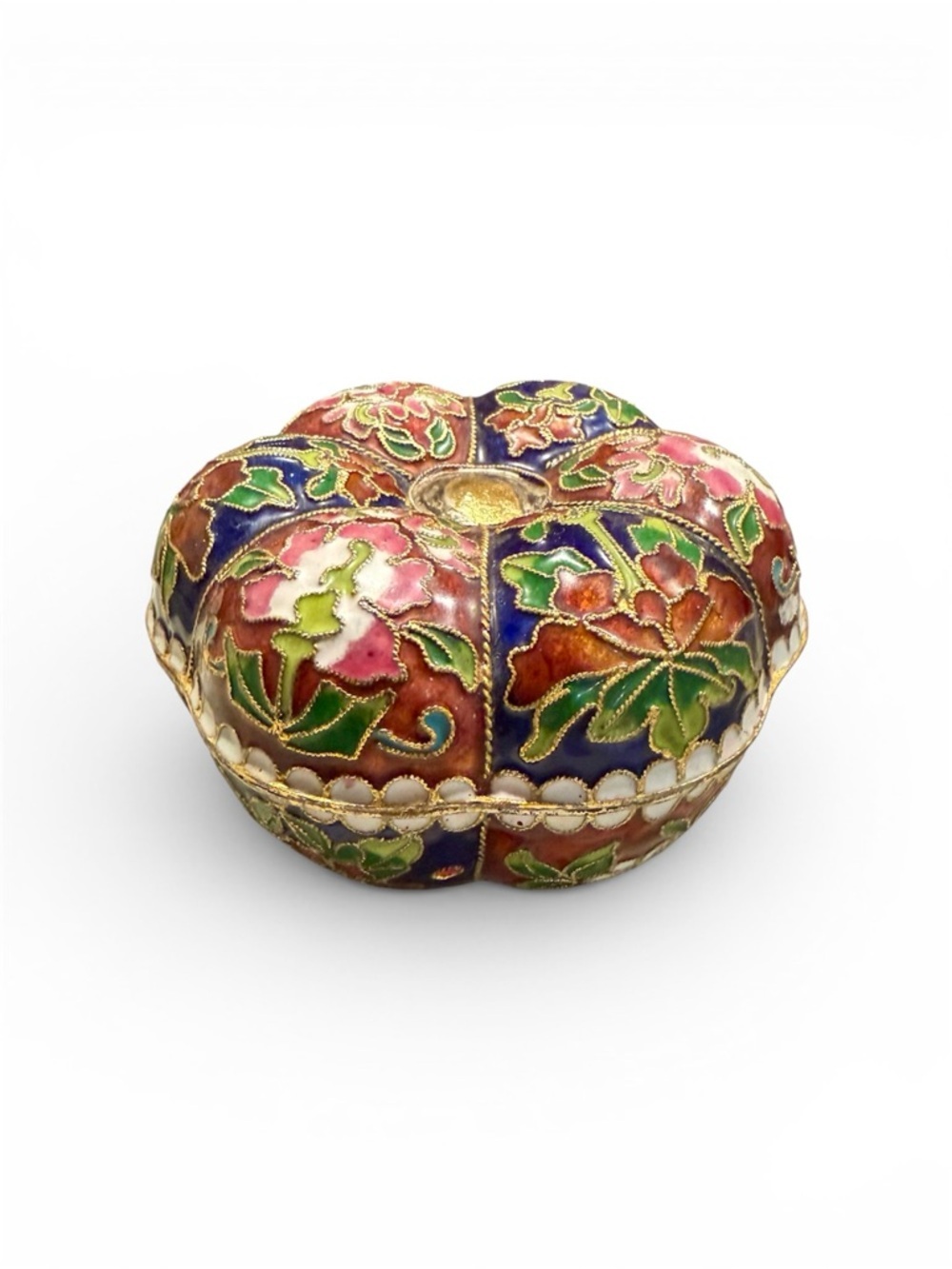 Vintage Cloisonné Enamel Trinket Box Floral Blue Jewelry Box Asian Decor